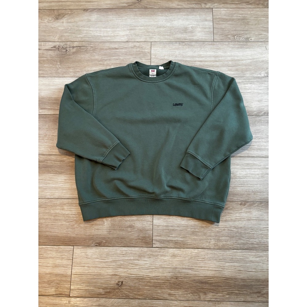 Levis Mens Relaxed Fit Crewneck Sweatshirt Olive Green Fleece Pullover XL
